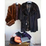 Collection of ladies clothes & bags to include mink coats & hat