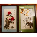Pair of Chinese feather pictures