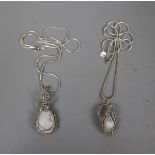 2 Australian Lightning Ridge opal silver necklaces