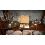 Large collection of silver plate to include candelabra & flatware