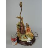 Vintage ceramic table lamp - Girl feeding ducks