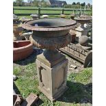 Cast iron planter on stone plinth - Approx height: 95cm