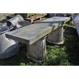 Stone garden bench with slate seat