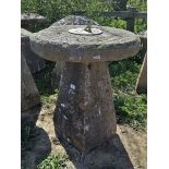 Antique staddle stone with sundial top
