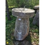 Antique staddle stone base with sundial top