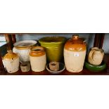 Collection of ceramic pots, stone flagons etc