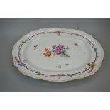 19thC Meissen meat platter decorated with floral garlands - Blue crossed swords mark to base