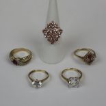 5 x 9ct gold stone set rings