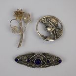 3 silver brooches