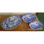 3 Victorian meat plates and vegetable hot dish