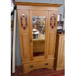 Satinwood wardrobe with mirror - Approx size W: 116cm D: 49cm H: 200cm