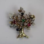 9ct gold emerald, ruby, sapphire and diamond set brooch