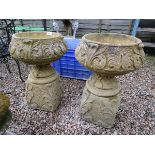 Pair of stone planters - Approx height: 67cm