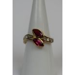 18ct gold baguette diamond and ruby set ring - Size M