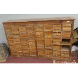 Antique pitch pine multi-drawer printers cabinet - Approx. size W: 181cm D: 42cm H: 108cm