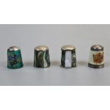 4 silver thimbles 2 enameled