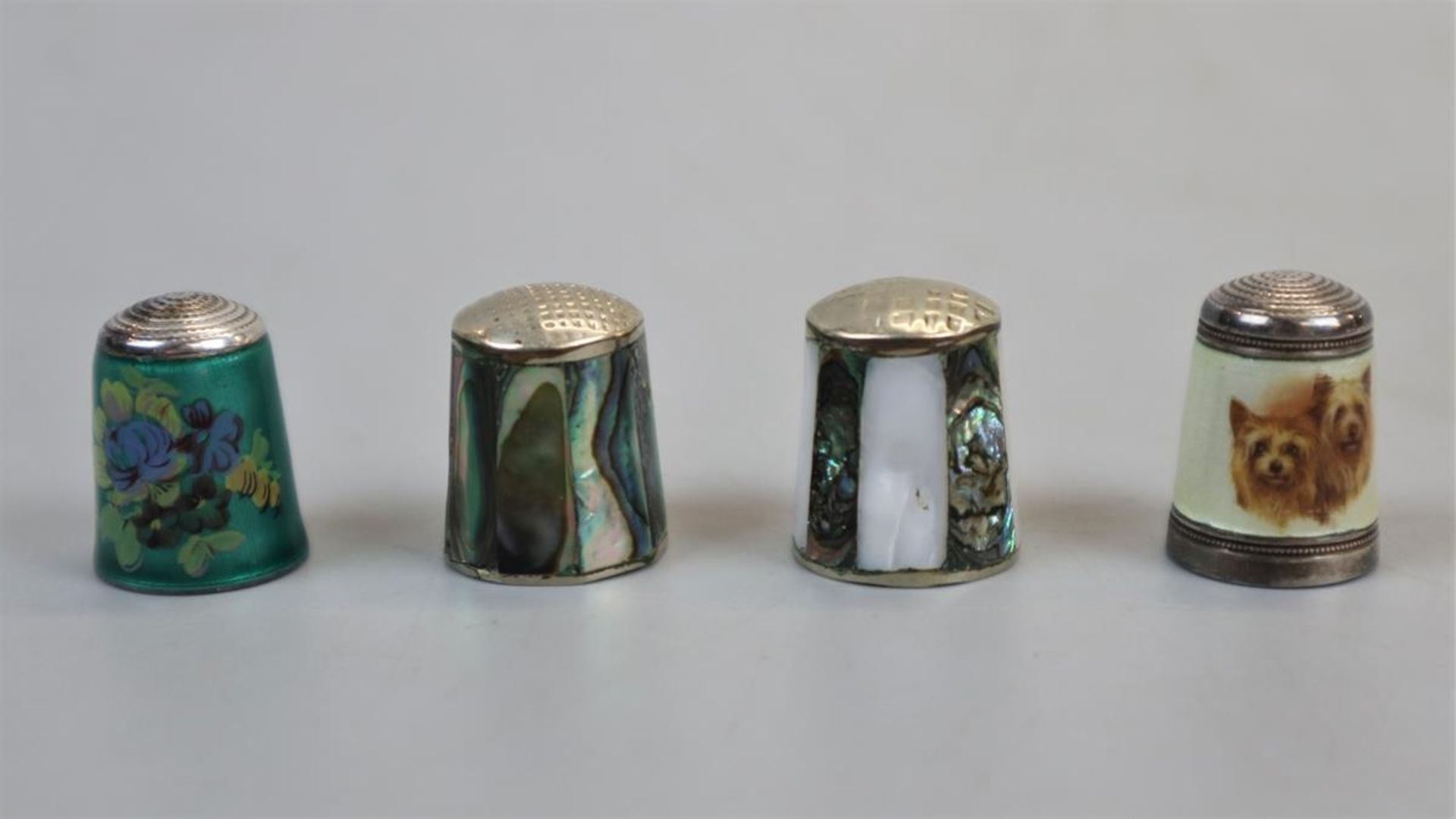 4 silver thimbles 2 enameled