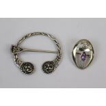 Vintage silver Celtic shawl pin together with a Mackintosh style brooch