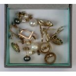 Collection of gold earrings to include 9ct, 15ct, pearls etc