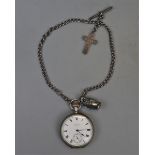 Hallmarked silver pocket watch on silver chain in working order