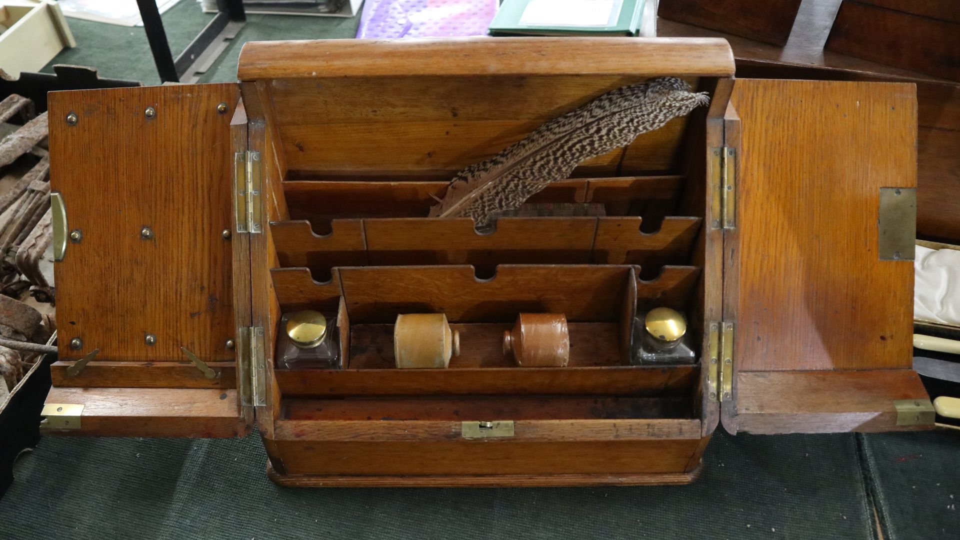 Oak writing cabinet with contents - Image 3 of 5