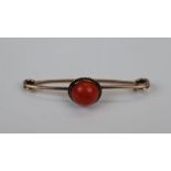 9ct gold coral set bar brooch