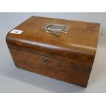 Victorian walnut work box with lock and key