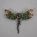 Silver & enamel dragonfly brooch