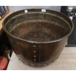 Antique copper log bin - Approx height: 34cm & diameter 48cm
