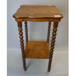 2 tier inlaid occasional table with bobbin turned legs