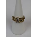 9ct gold citreen and diamond set ring - Size N