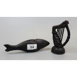 Antique black Jet harp and fish