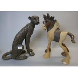 Large figure of cat together with a horse - Approx height of tallest: 45cm