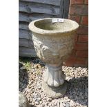 Stone planter on plinth - Approx height: 56cm