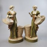 Pair of Royal Dux figurines one A/F but with bits - Approx height of tallest 44cm