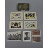 WW1 Xmas tin, photos & postcards