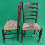 Set of 6 antique oak rush seated ladderback dining chairs