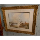 Signed watercolour in ornate frame - Don Micklethwaite, Scarborough Harbour - Approx image size: