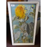 Watercolour of sunflower signed Kate Gerber - Approx image size: 28cm x 58cm