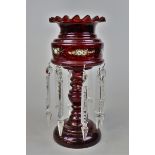 Cranberry glass epergne - Approx height 31cm