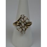 9ct gold opal & diamond set ring - Size O