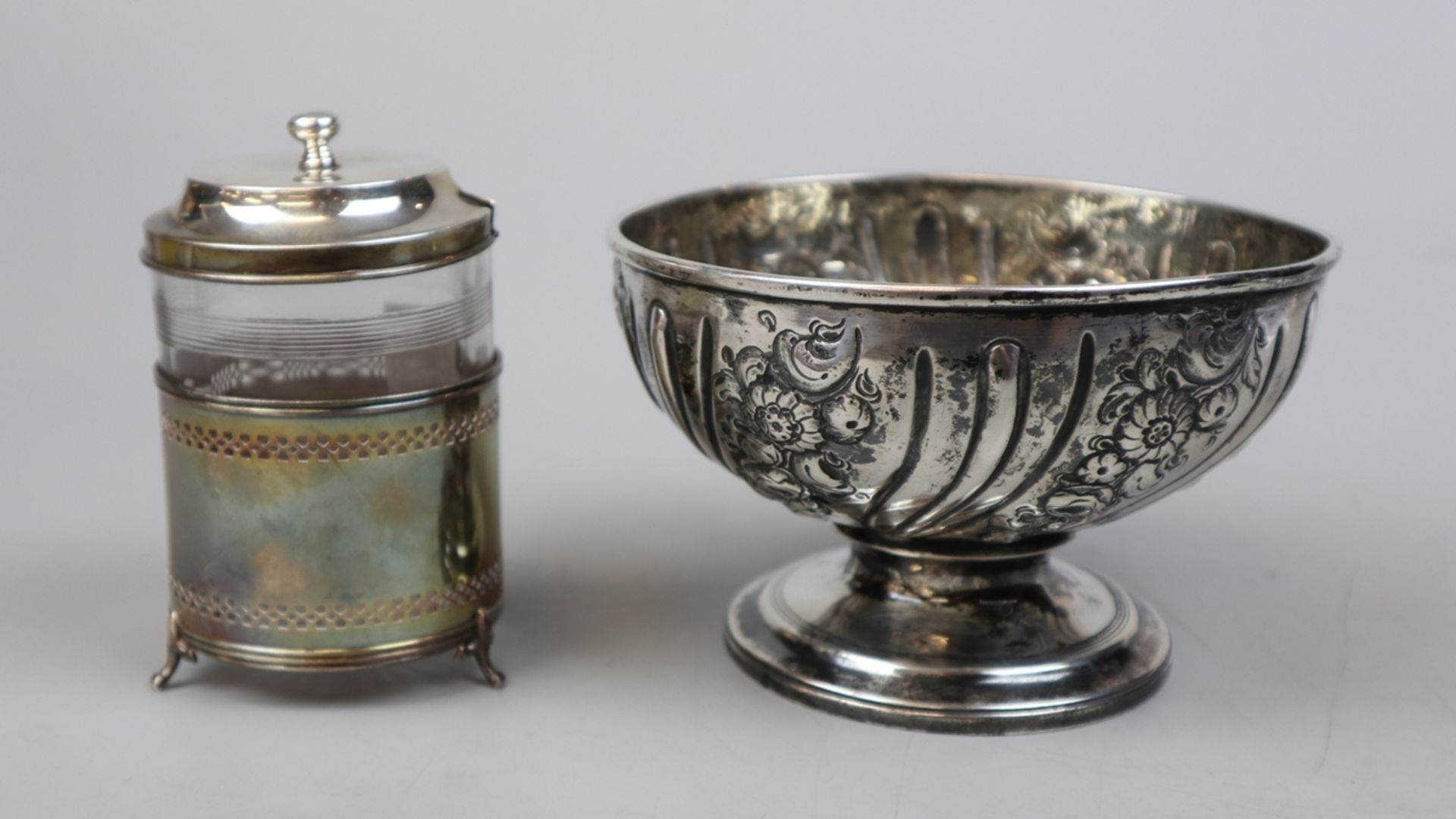 Hallmarked silver sugar bowl together with a hallmarked silver jam pot - Approx weight of silver