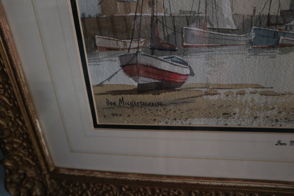 Signed watercolour in ornate frame - Don Micklethwaite, Scarborough Harbour - Approx image size: - Image 3 of 3