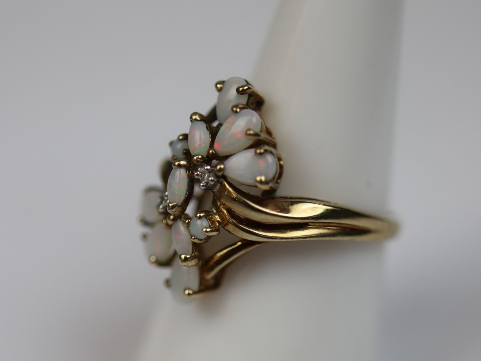 9ct gold opal & diamond set ring - Size O - Image 2 of 3