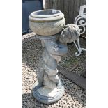 Stone statue of boy holding plant pot - Approx height 75cm