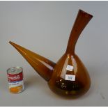 Vintage amber hand blown glass wine decanter - Approx height 36cm