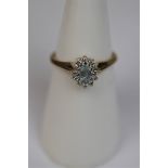 9ct gold aquamarine & diamond set ring - Size L