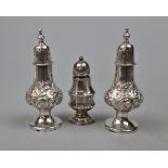 Pair of hallmarked silver shakers together with another - Approx weight 79g