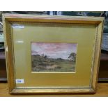 Watercolour J Aumonier - Figures returning from scything hay - Approx image size: 21cm x 14cm