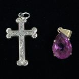 9ct gold amethyst set pendant together with a 9ct gold crucifix